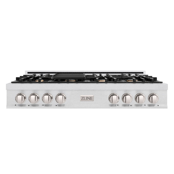 ZLINE 48 in. Classic Gas Rangetop with 8 Brass Burners and Porcelain Cooktop in Satin Stainless Steel (RTS-BR-48)