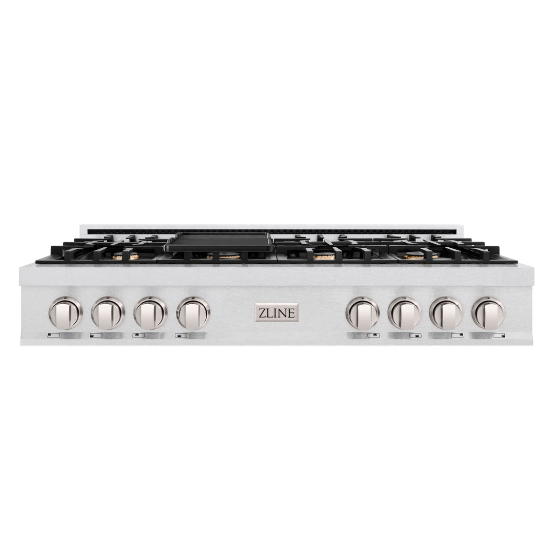 ZLINE 48 in. Classic Gas Rangetop with 8 Brass Burners and Porcelain Cooktop in Satin Stainless Steel with Griddle (RTS-BR-GR-48)