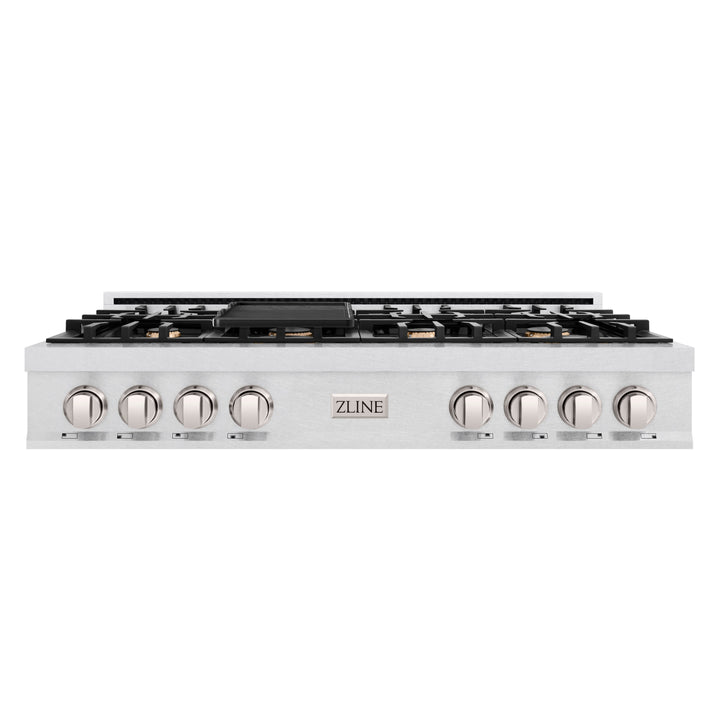ZLINE 48 in. Classic Gas Rangetop with 8 Brass Burners and Porcelain Cooktop in Satin Stainless Steel with Griddle (RTS-BR-GR-48)