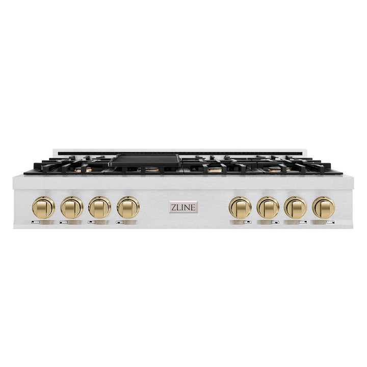 ZLINE Autograph Edition 48 in. Classic Gas Rangetop with 8 Burners and Porcelain Cooktop in Satin Stainless Steel with Champagne Bronze Accents (RTSZ-48-CB)