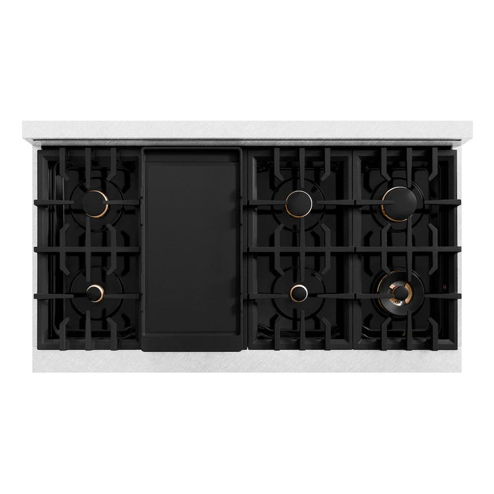 ZLINE Autograph Edition 48 in. Classic Gas Rangetop with 8 Burners and Porcelain Cooktop in Satin Stainless Steel with Champagne Bronze Accents (RTSZ-48-CB)