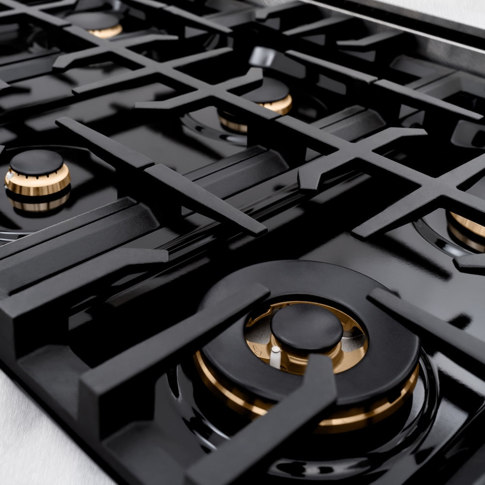 ZLINE Autograph Edition 48 in. Classic Gas Rangetop with 8 Burners and Porcelain Cooktop in Satin Stainless Steel with Polished Gold Accents (RTSZ-48-G)