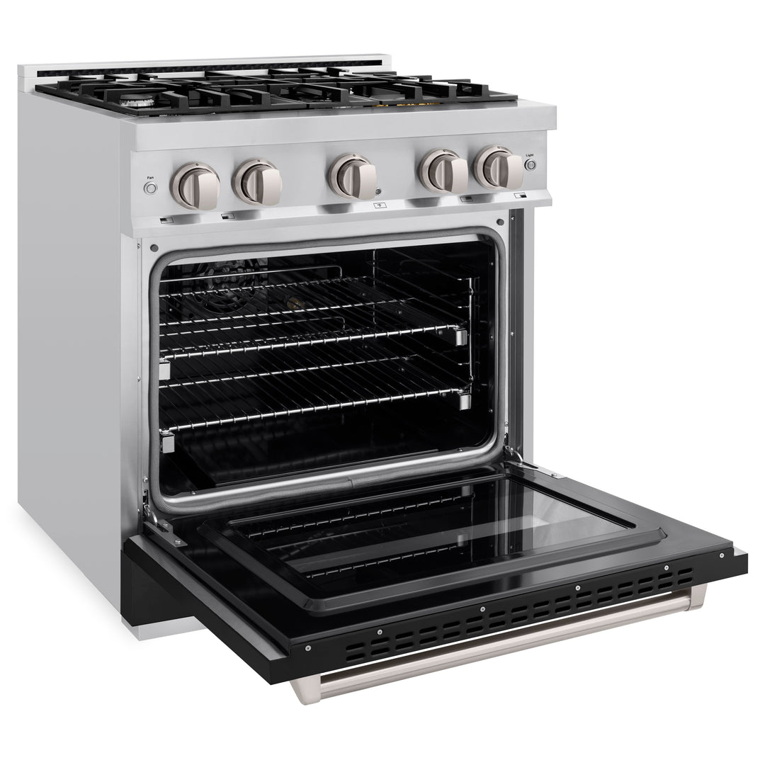 ZLINE 30 in. 4.2 cu. ft. Classic Dual Fuel Range with 4 Burner Gas Cooktop and Electric Convection Oven in Stainless Steel with Black Matte Door (CDR-BLM-30)