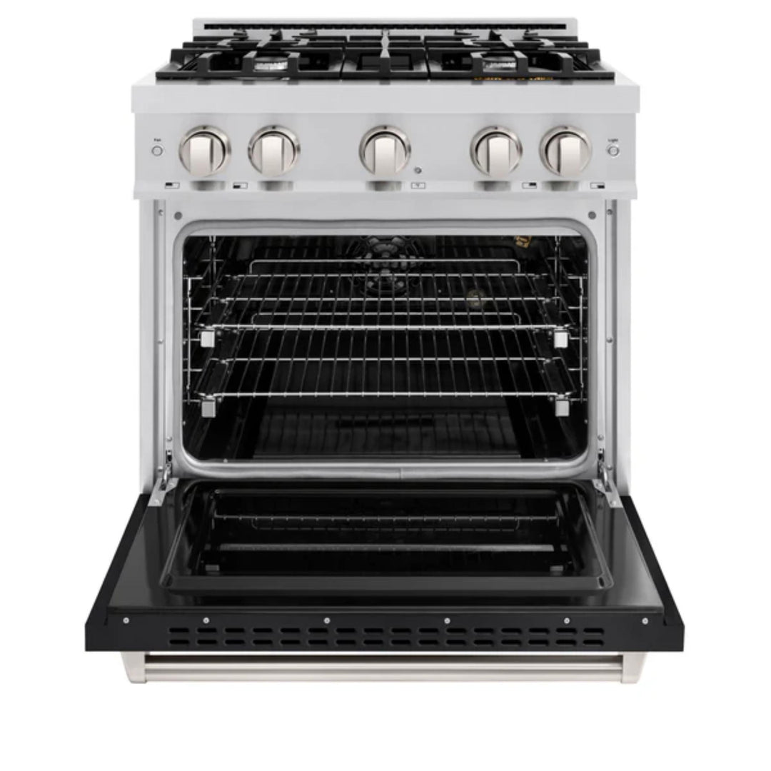 ZLINE Classic Gas Range Convection Gas Oven in Stainless Steel with Black Matte Doors