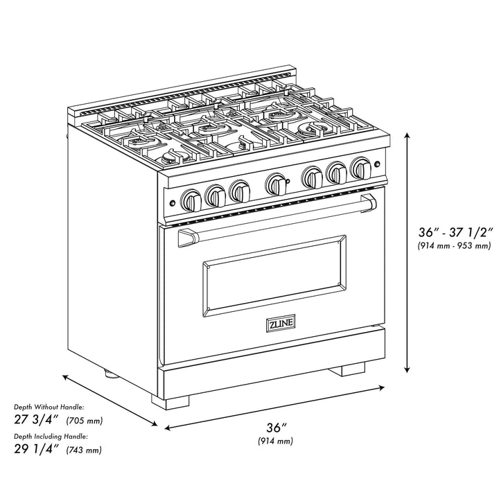 ZLINE 36 in. 5.2 cu. ft. Classic Gas Range with 6 Burner Cooktop and Convection Gas Oven in Stainless Steel with Black Matte Door (CGR-BLM-36)