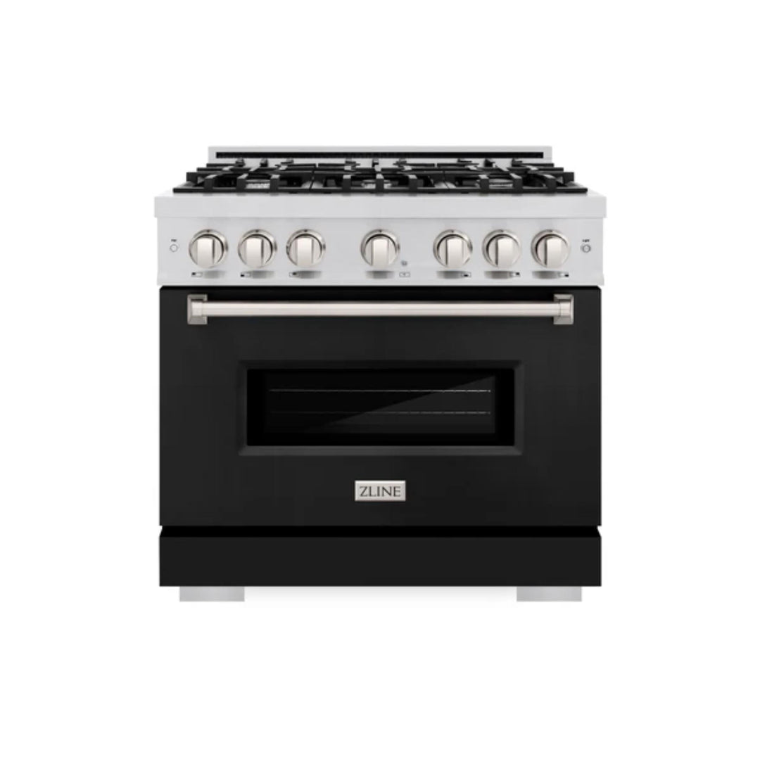 ZLINE Classic Gas Range Convection Gas Oven in Stainless Steel with Black Matte Doors