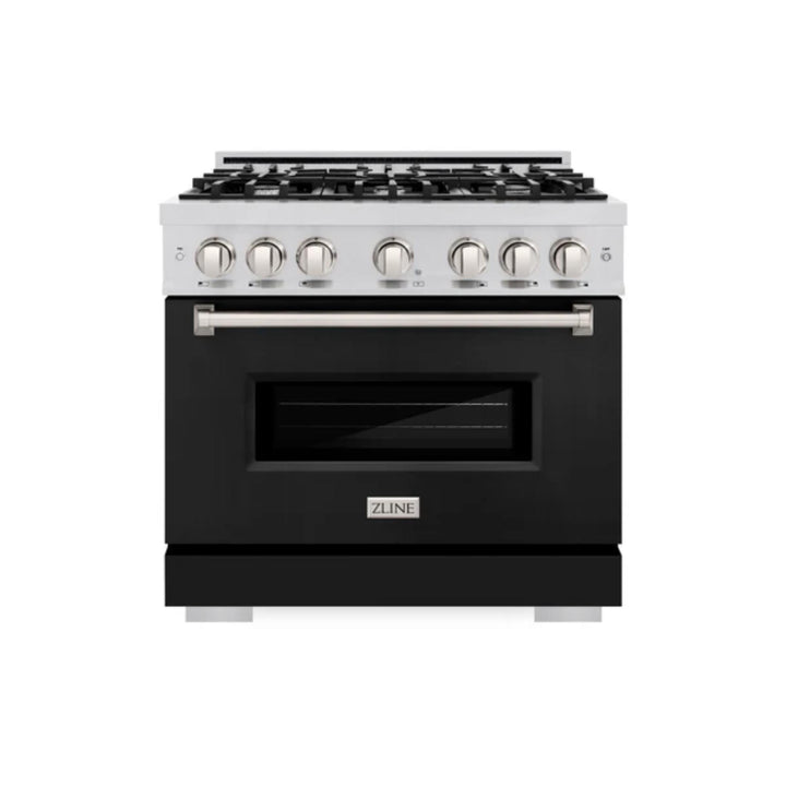 ZLINE Classic Gas Range Convection Gas Oven in Stainless Steel with Black Matte Doors