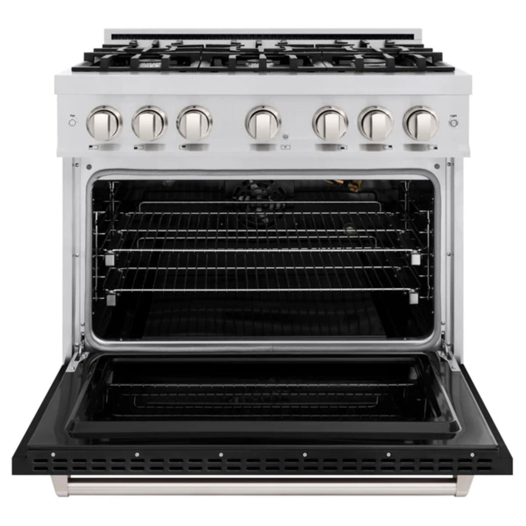 ZLINE Classic Gas Range Convection Gas Oven in Stainless Steel with Black Matte Doors