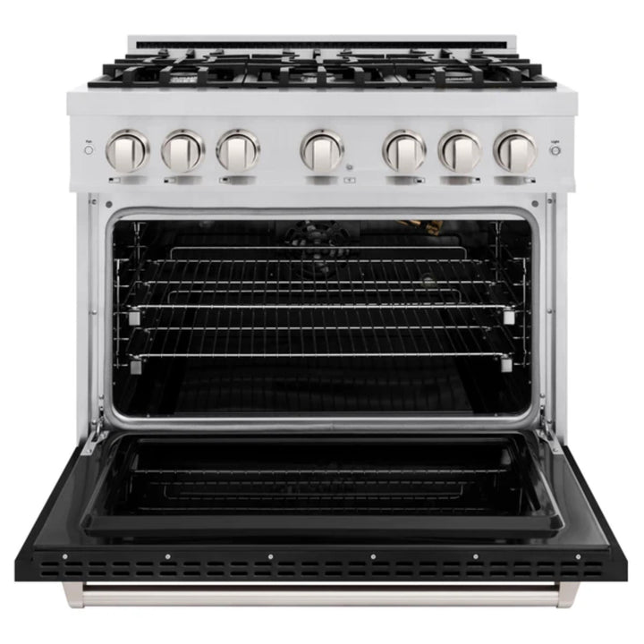 ZLINE Classic Gas Range Convection Gas Oven in Stainless Steel with Black Matte Doors