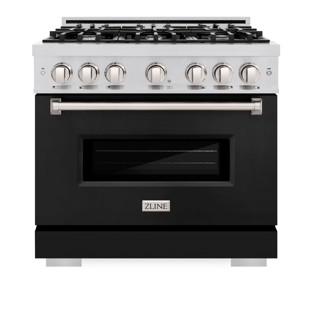 ZLINE 36 in. 5.2 cu. ft. Classic Dual Fuel Range with 6 Burner Gas Cooktop and Electric Convection Oven in Stainless Steel with Black Matte Door (CDR-BLM-36)