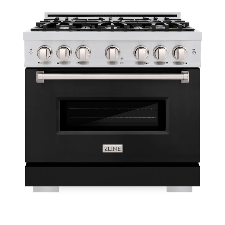 ZLINE 36 in. 5.2 cu. ft. Classic Dual Fuel Range with 6 Burner Gas Cooktop and Electric Convection Oven in Stainless Steel with Black Matte Door (CDR-BLM-36)