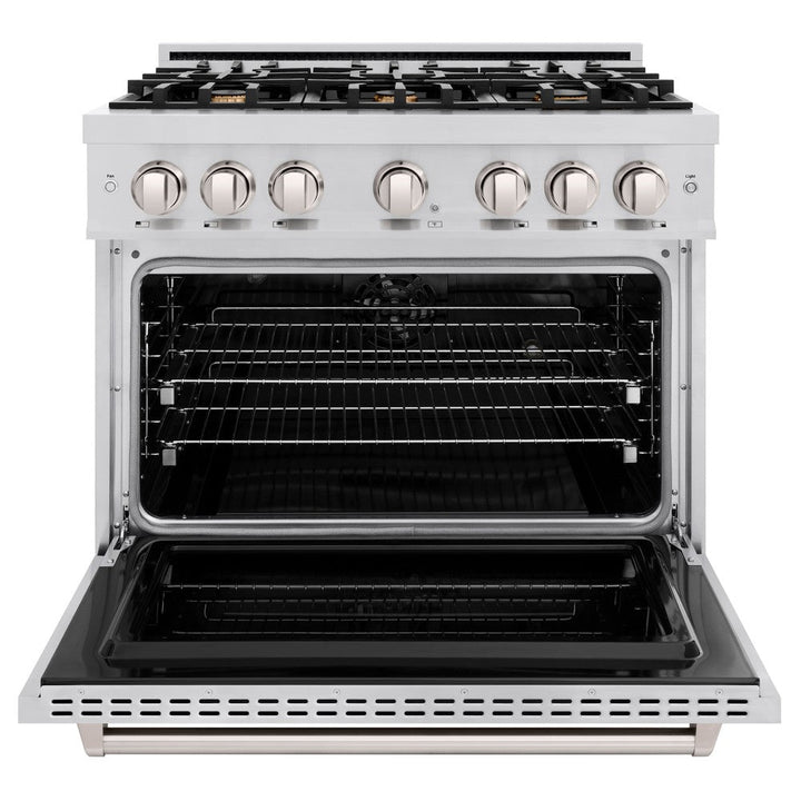 ZLINE 36" 5.2 cu. ft. Classic Dual Fuel Range in Stainless Steel with 6 Brass Burners, CDR-BR-36