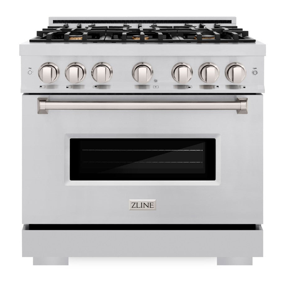 ZLINE 36" 5.2 cu. ft. Classic Dual Fuel Range in Stainless Steel with 6 Brass Burners, CDR-BR-36