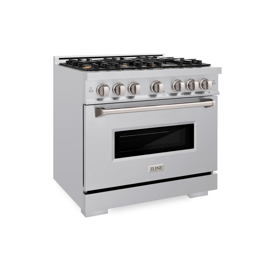 ZLINE 36" 5.2 cu. ft. Classic Dual Fuel Range in Stainless Steel with 6 Brass Burners, CDR-BR-36