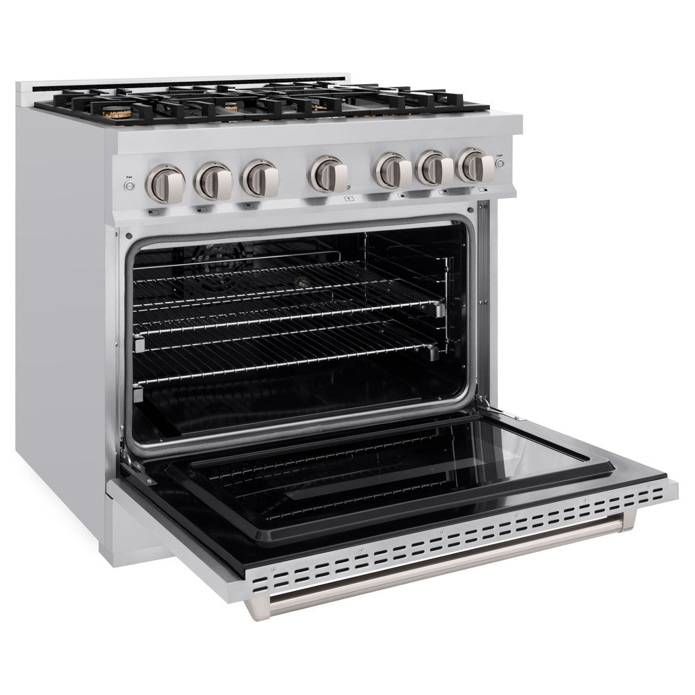 ZLINE 36" 5.2 cu. ft. Classic Dual Fuel Range in Stainless Steel with 6 Brass Burners, CDR-BR-36