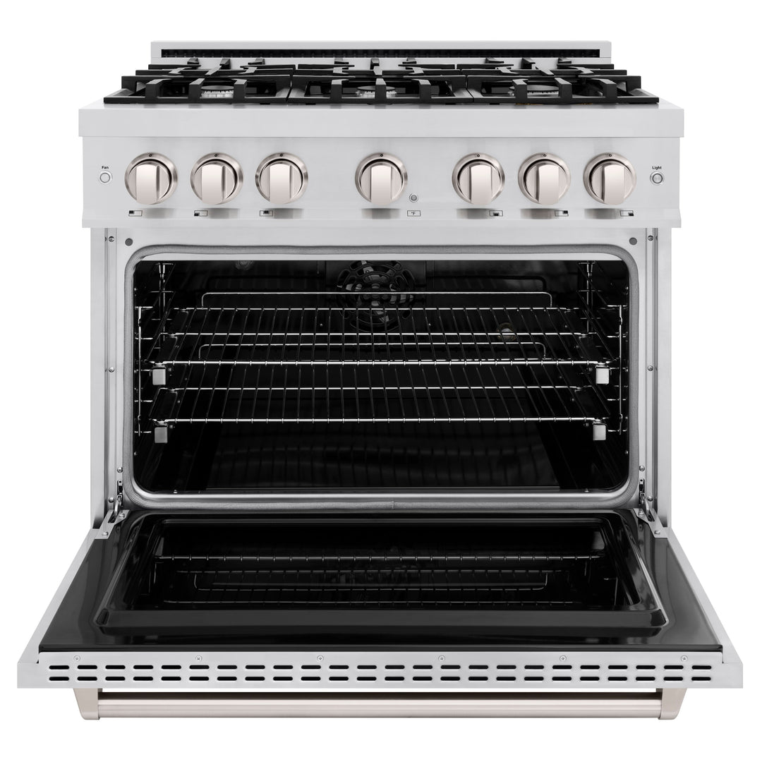 ZLINE 36 in. 5.2 cu. ft. Classic Dual Fuel Range with 6 Burner Gas Cooktop and Electric Convection Oven in Stainless Steel, Open Box-Excellent Condition