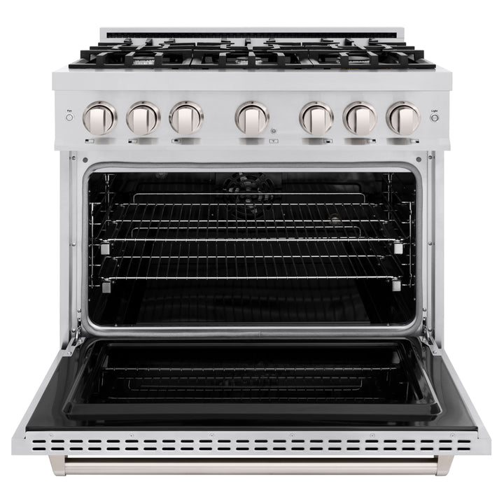 ZLINE 36 in. 5.2 cu. ft. Classic Dual Fuel Range with 6 Burner Gas Cooktop and Electric Convection Oven in Stainless Steel, Open Box-Excellent Condition