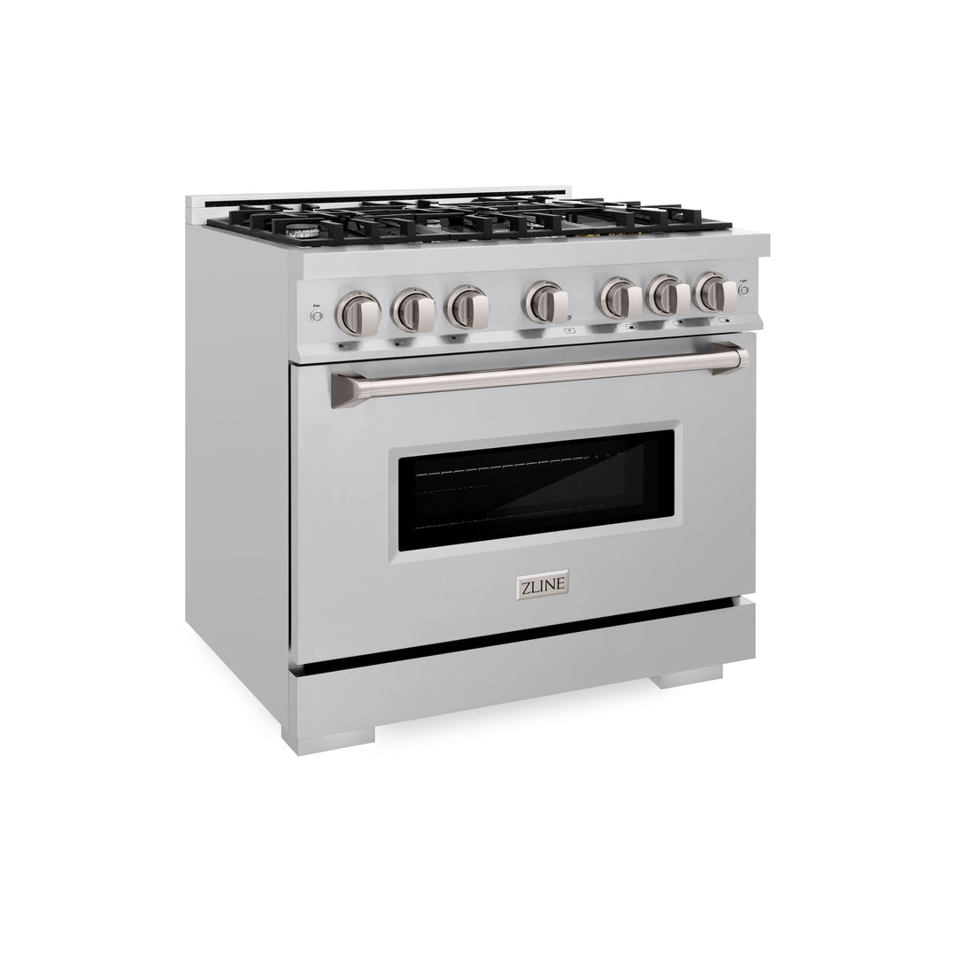 ZLINE 36 in. 5.2 cu. ft. Classic Dual Fuel Range with 6 Burner Gas Cooktop and Electric Convection Oven in Stainless Steel, Open Box-Excellent Condition