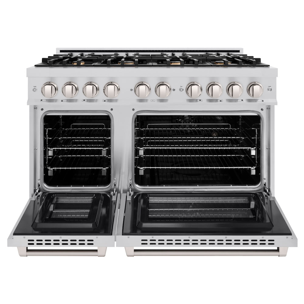 ZLINE 48 in. 6.7 cu. ft. Select Double Oven Dual Fuel Range in Stainless Steel with 8 Brass Burners, Open Box-Excellent Condition