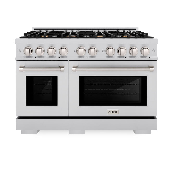 ZLINE 48 in. 6.7 cu. ft. Select Double Oven Dual Fuel Range in Stainless Steel with 8 Brass Burners, Open Box-Excellent Condition