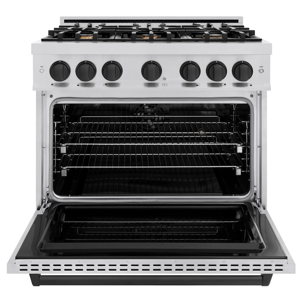 ZLINE Autograph 36" 5.2 cu. ft. Classic Dual Fuel Range with 6 Burners in Stainless Steel with Matte Black Accents, CDRZ-36-MB