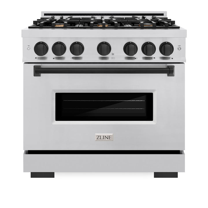 ZLINE Autograph 36" 5.2 cu. ft. Classic Dual Fuel Range with 6 Burners in Stainless Steel with Matte Black Accents, CDRZ-36-MB