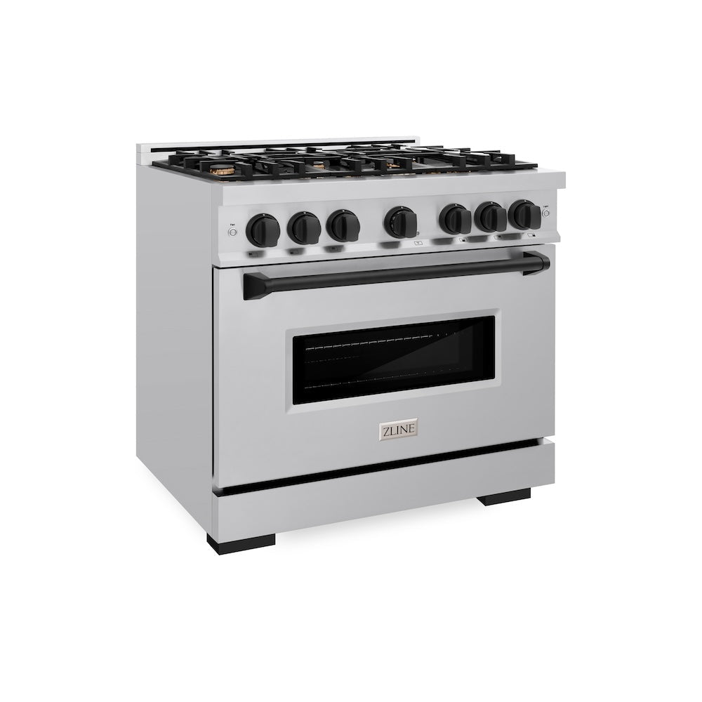 ZLINE Autograph 36" 5.2 cu. ft. Classic Dual Fuel Range with 6 Burners in Stainless Steel with Matte Black Accents, CDRZ-36-MB