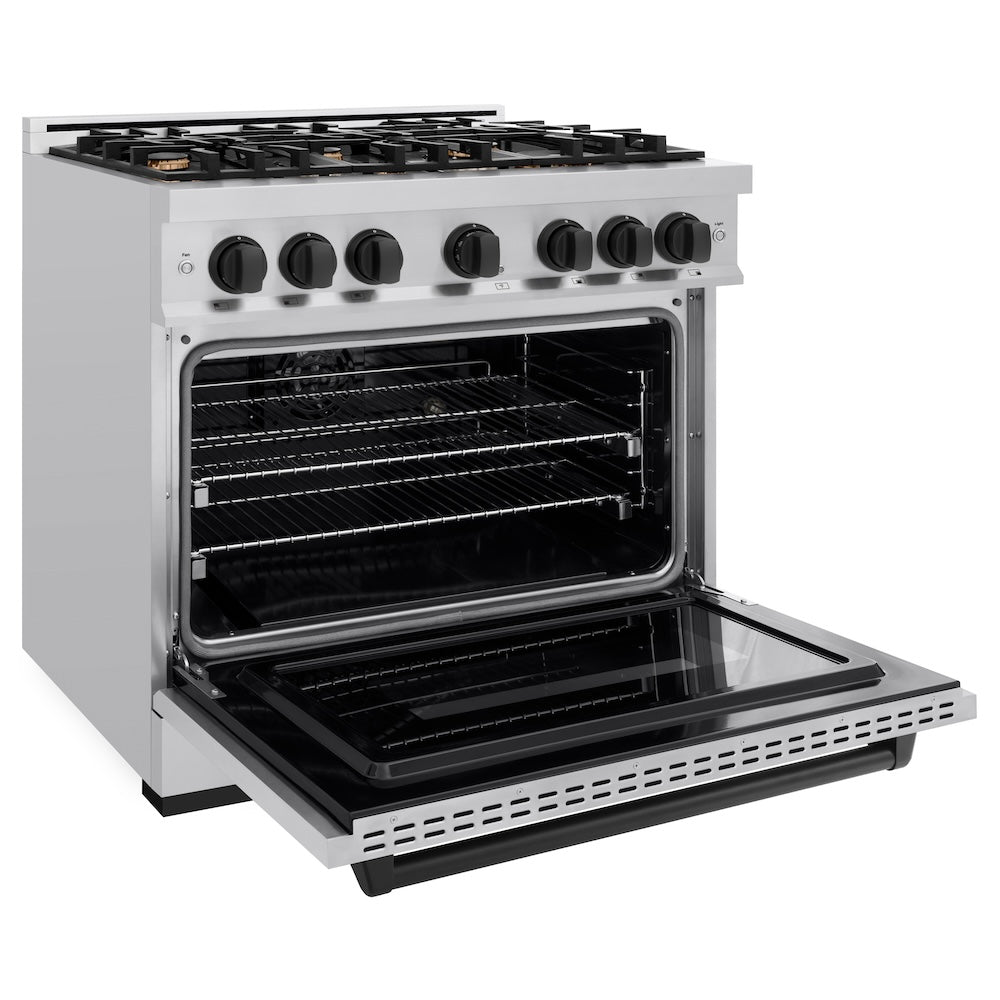 ZLINE Autograph 36" 5.2 cu. ft. Classic Dual Fuel Range with 6 Burners in Stainless Steel with Matte Black Accents, CDRZ-36-MB