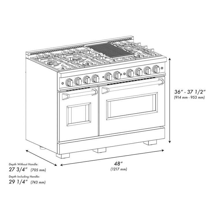 ZLINE Autograph 48" 6.7 cu. ft. Classic Double Oven Dual Fuel Range with 8 Burners in Stainless Steel and Matte Black Accents, CDRZ-48-MB