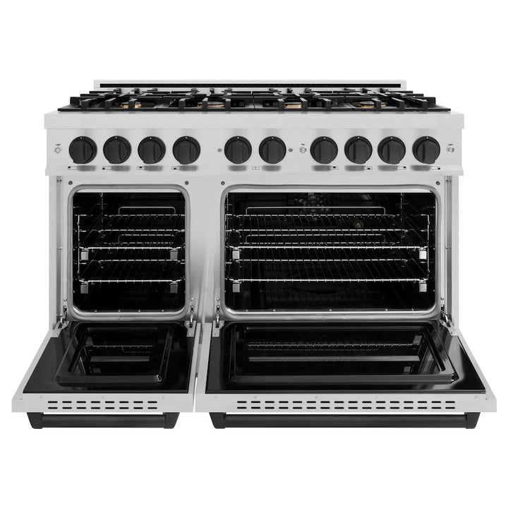 ZLINE Autograph 48" 6.7 cu. ft. Classic Double Oven Dual Fuel Range with 8 Burners in Stainless Steel and Matte Black Accents, CDRZ-48-MB