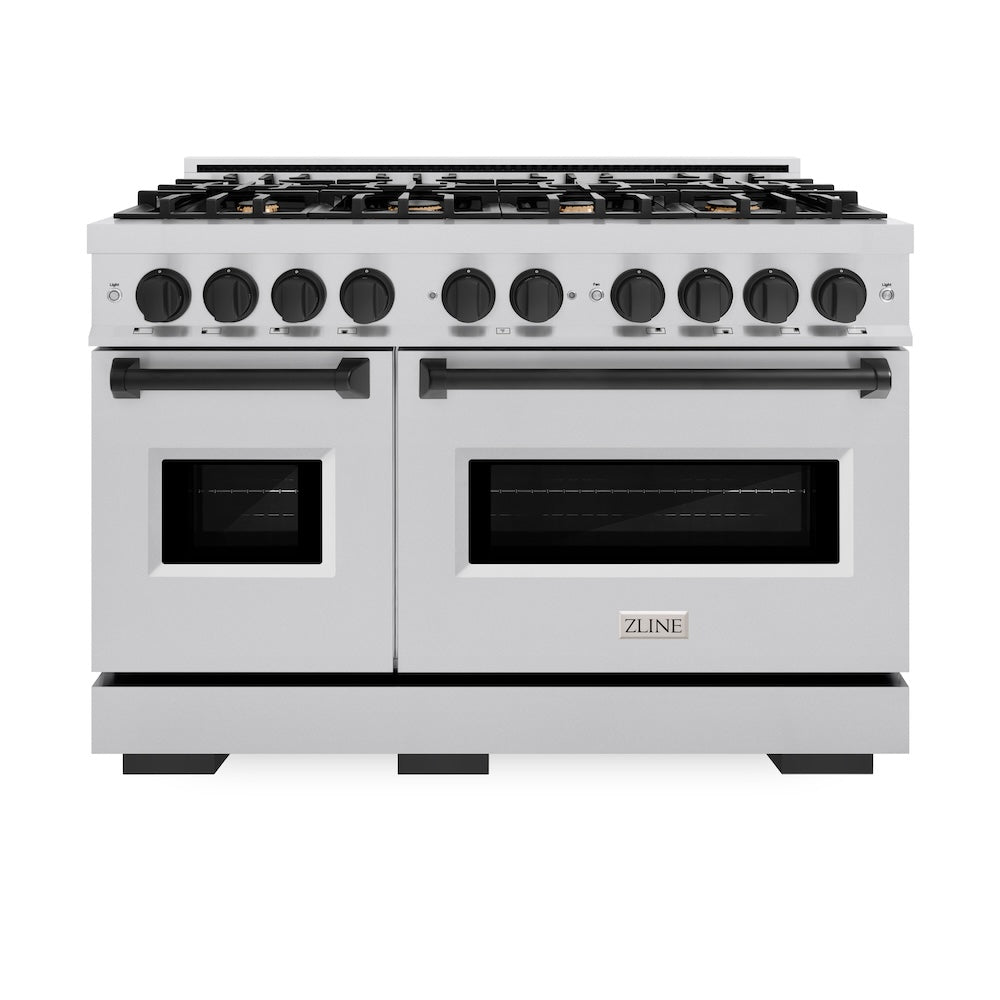 ZLINE Autograph 48" 6.7 cu. ft. Classic Double Oven Dual Fuel Range with 8 Burners in Stainless Steel and Matte Black Accents, CDRZ-48-MB