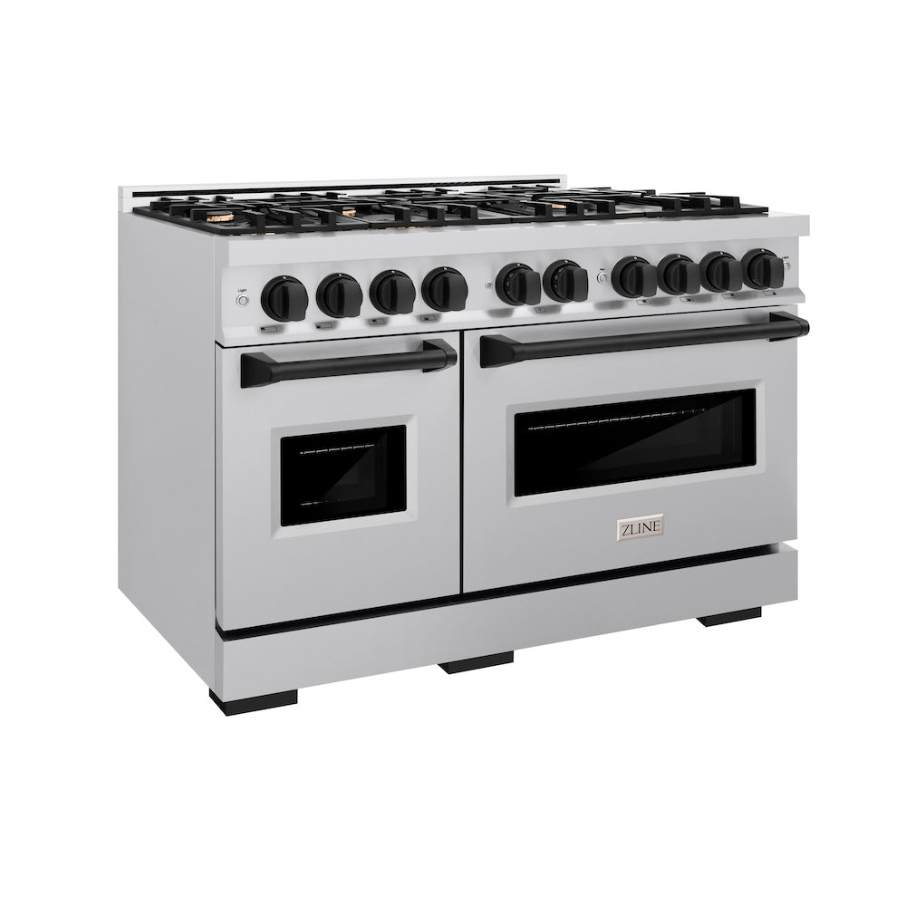 ZLINE Autograph 48" 6.7 cu. ft. Classic Double Oven Dual Fuel Range with 8 Burners in Stainless Steel and Matte Black Accents, CDRZ-48-MB