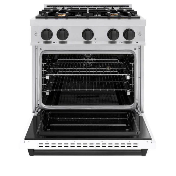 ZLINE Autograph Edition Classic Dual Fuel Ranges in Stainless Steel White Matte Door with Matte Black Accents
