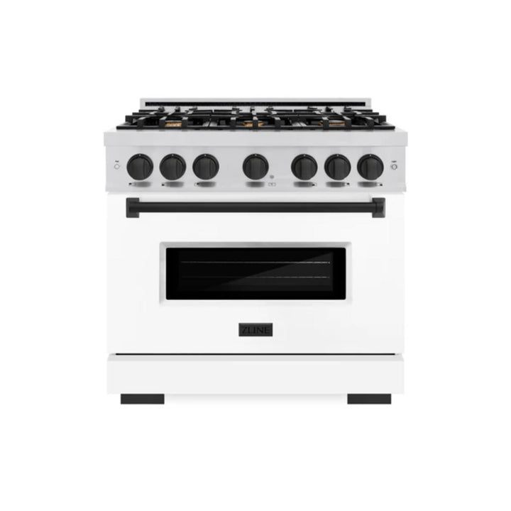 ZLINE Autograph Edition Classic Dual Fuel Ranges in Stainless Steel White Matte Door with Matte Black Accents