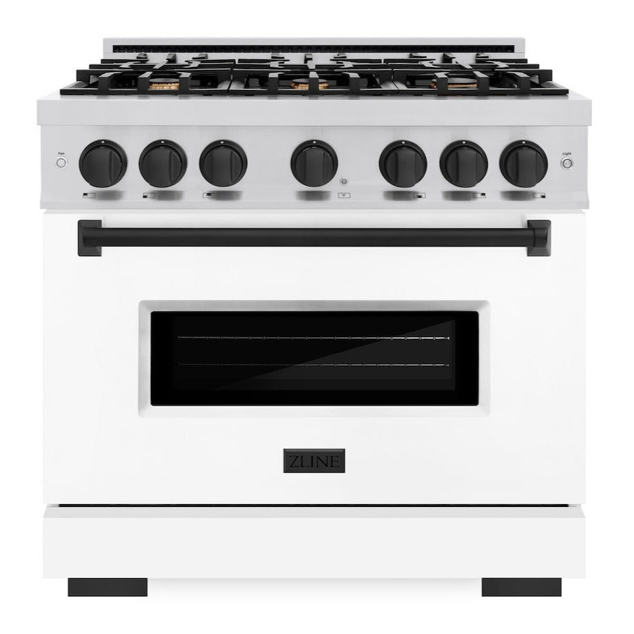 ZLINE Autograph 36" 5.2 cu. ft. Classic Dual Fuel Range with 6 Burners in Stainless Steel with White Matte Door and Matte Black Accents, CDRZ-WM-36-MB