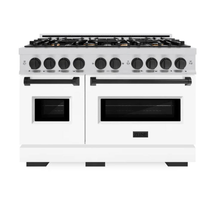 ZLINE Autograph Edition Classic Dual Fuel Ranges in Stainless Steel White Matte Door with Matte Black Accents
