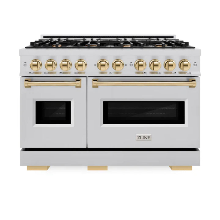 ZLINE Autograph Edition Classic Dual Fuel Ranges Burner Gas Cooktop and Electric Convection Oven in Stainless Steel with Polished Gold Accents