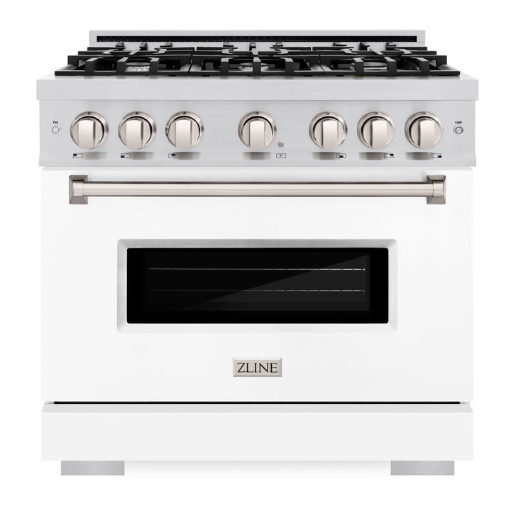 ZLINE 36" 5.2 cu. ft. Classic Dual Fuel Range with 6 Burners in Stainless Steel with White Matte Door, CDR-WM-36