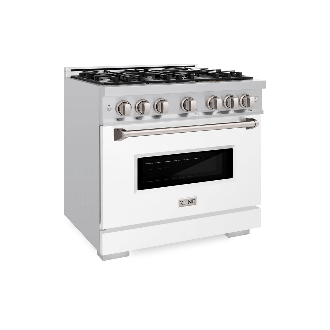 ZLINE 36" 5.2 cu. ft. Classic Dual Fuel Range with 6 Burners in Stainless Steel with White Matte Door, CDR-WM-36