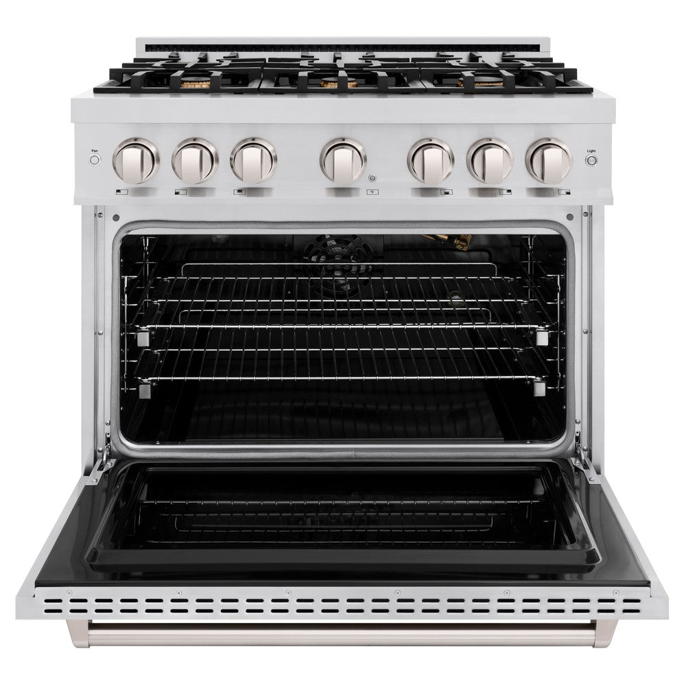 ZLINE 36" 5.2 cu. ft. Classic Gas Range with Convection Gas Oven in Stainless Steel with 6 Brass Burners, CGR-BR-36