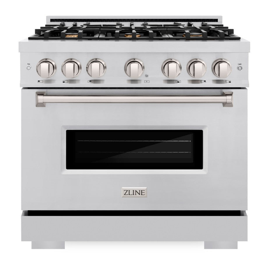 ZLINE 36" 5.2 cu. ft. Classic Gas Range with Convection Gas Oven in Stainless Steel with 6 Brass Burners, CGR-BR-36