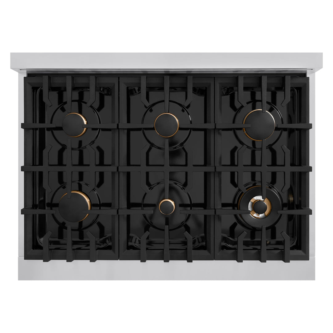 ZLINE 36 in. 5.2 cu. ft. Classic Gas Range with Convection Gas Oven in Stainless Steel with 6 Brass Burners (CGR-BR-36)