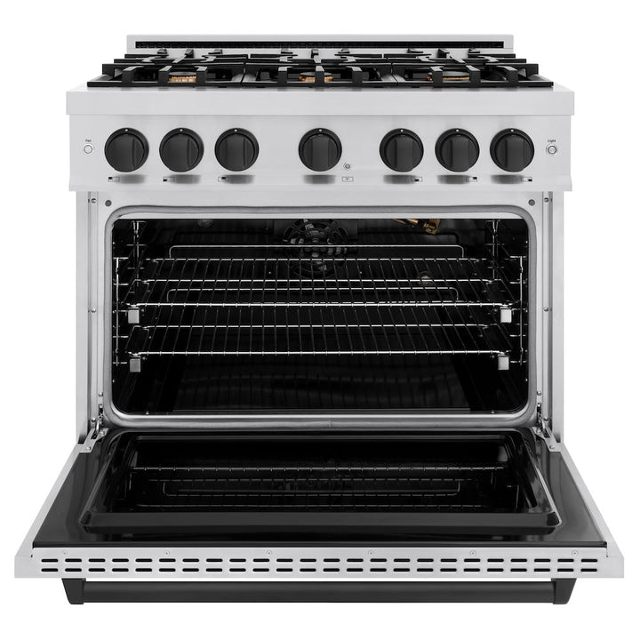 ZLINE Autograph 36" 5.2 cu. ft. Classic Gas Range with 6 Burners in Stainless Steel and Matte Black Accents, CGRZ-36-MB