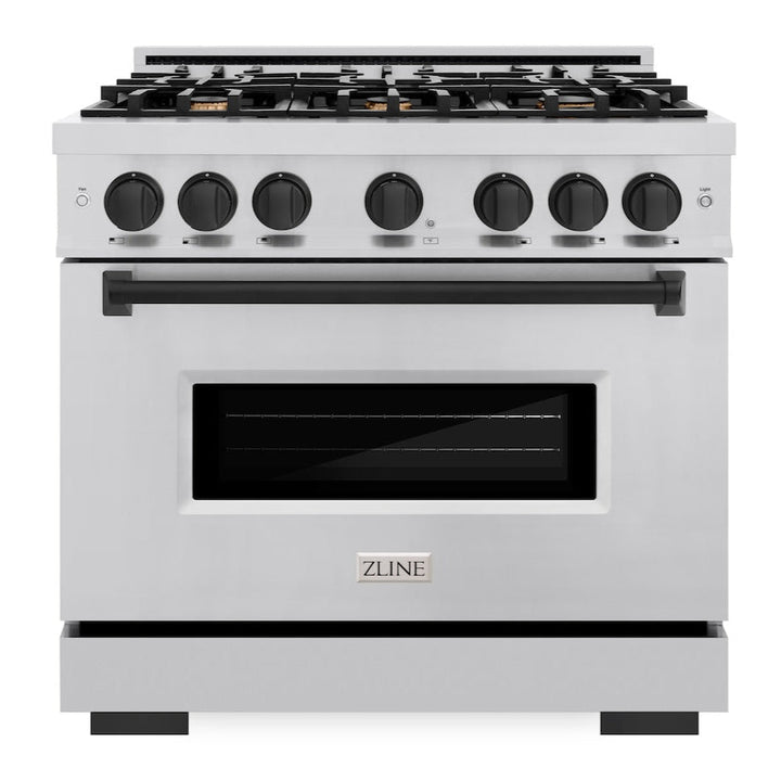 ZLINE Autograph 36" 5.2 cu. ft. Classic Gas Range with 6 Burners in Stainless Steel and Matte Black Accents, CGRZ-36-MB