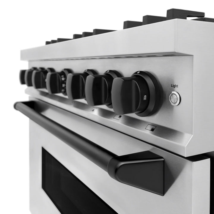 ZLINE Autograph 36" 5.2 cu. ft. Classic Gas Range with 6 Burners in Stainless Steel and Matte Black Accents, CGRZ-36-MB