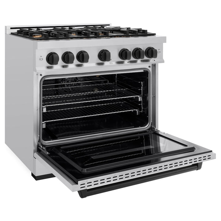 ZLINE Autograph 36" 5.2 cu. ft. Classic Gas Range with 6 Burners in Stainless Steel and Matte Black Accents, CGRZ-36-MB