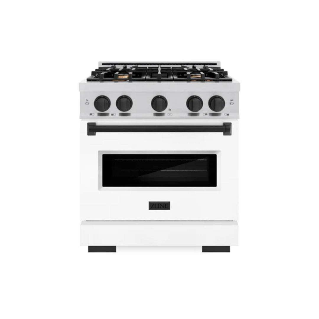 ZLINE Autograph Edition Classic Gas Range with Convection Gas Oven in Stainless Steel with White Matte Door and Matte Black Accents