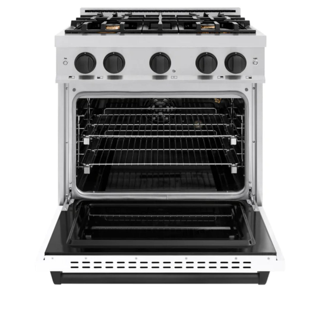 ZLINE Autograph Edition Classic Gas Range with Convection Gas Oven in Stainless Steel with White Matte Door and Matte Black Accents