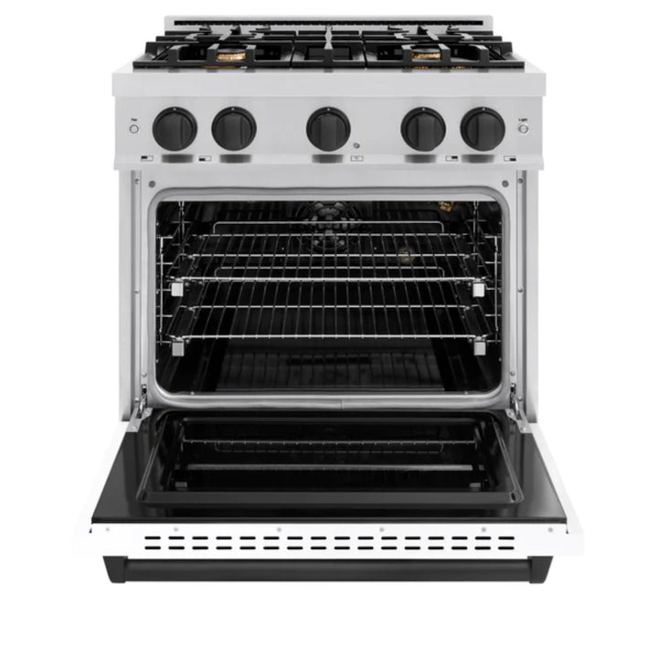 ZLINE Autograph Edition Classic Gas Range with Convection Gas Oven in Stainless Steel with White Matte Door and Matte Black Accents