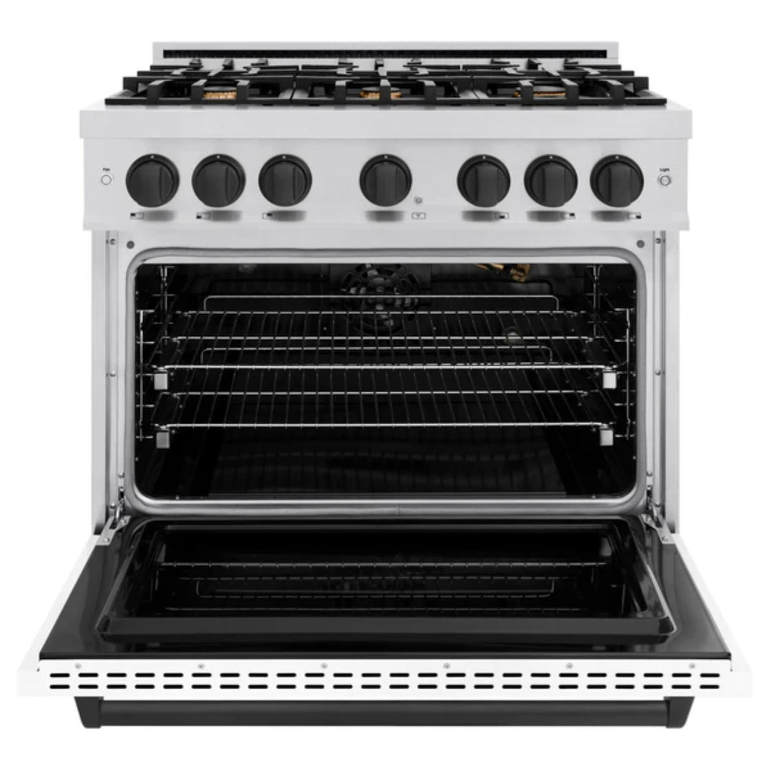 ZLINE Autograph Edition Classic Gas Range with Convection Gas Oven in Stainless Steel with White Matte Door and Matte Black Accents